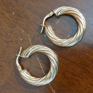 925 Italy Gold Over Sterling Round Textured Twist Hoop Earrings